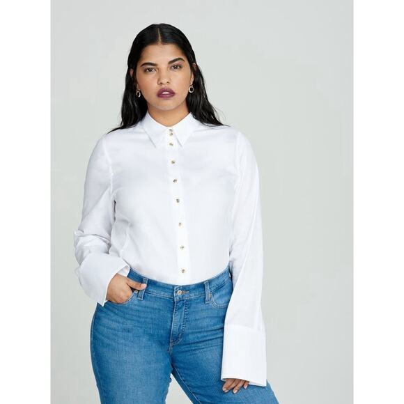 Meme Chose White Tuxedo Button Down Cotton Small (1) - Picture 1 of 4